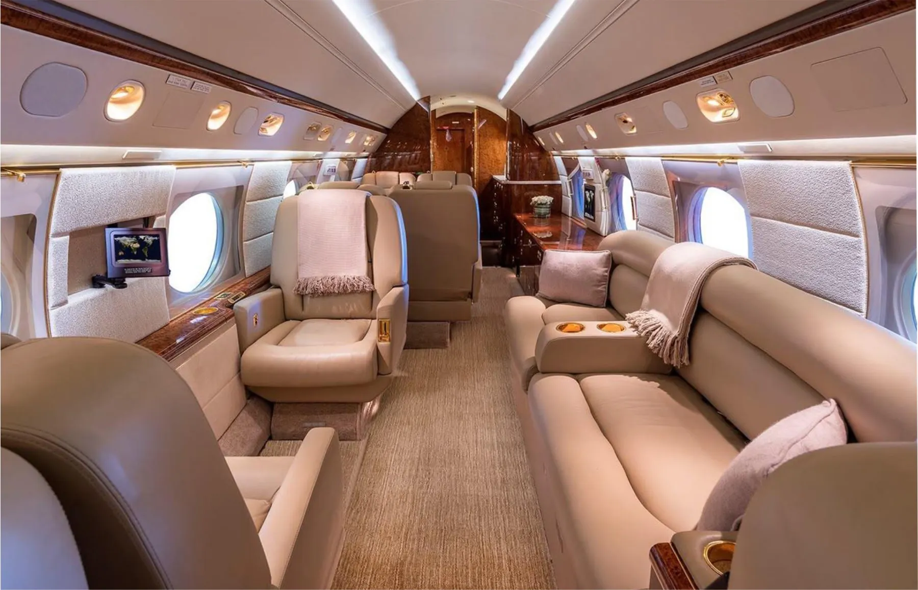 Leather cabin lounge aboard an EjiogbeJet aircraft