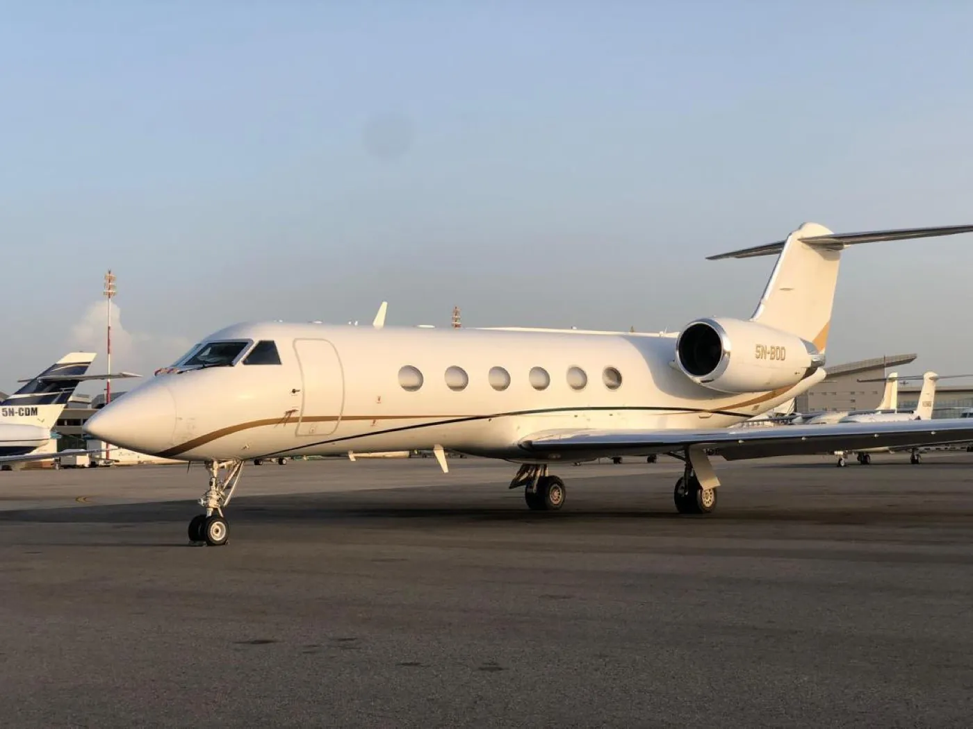 Midsize jet on the tarmac
